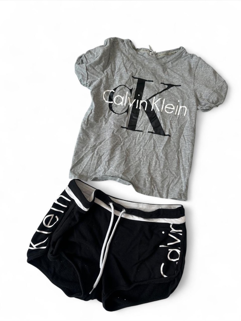 Calvin Klein Gray Logo Tee and Black Shorts Pajama Set